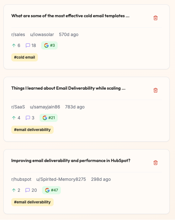 Google Rankings for Posts Feature - Track Reddit posts ranking on Google